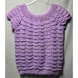 Handmade Vintage Lavender Crochet Top Short Sleeve Scoop Neck Textured Boho